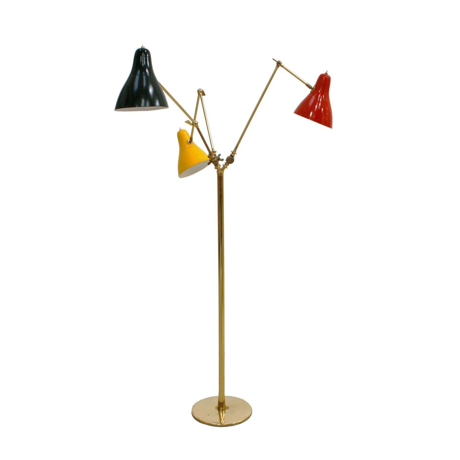 Mid Century Modern Italian Floor Lamp, Made Of Brass With Colored Tulips, 1950 photo furniture