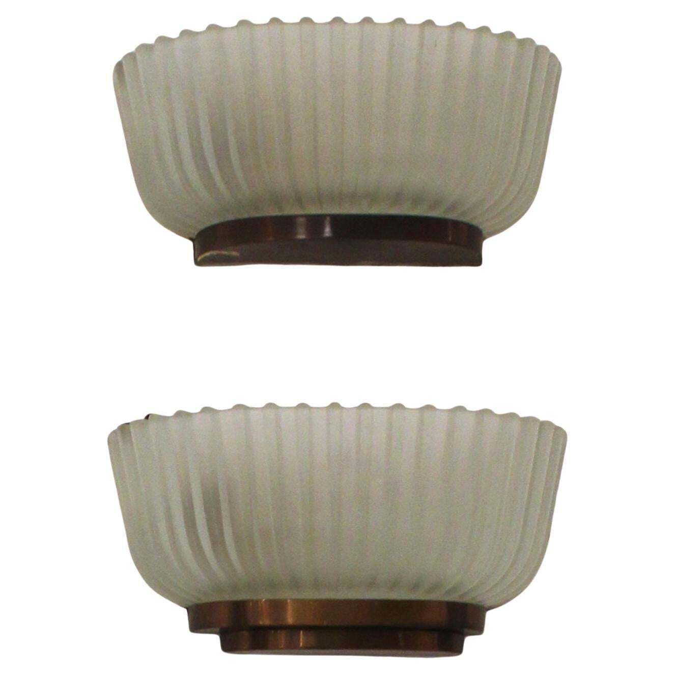 Mid Century Modern By Archimede Seguso Couple Of Italian Wall Lamps, Sconces