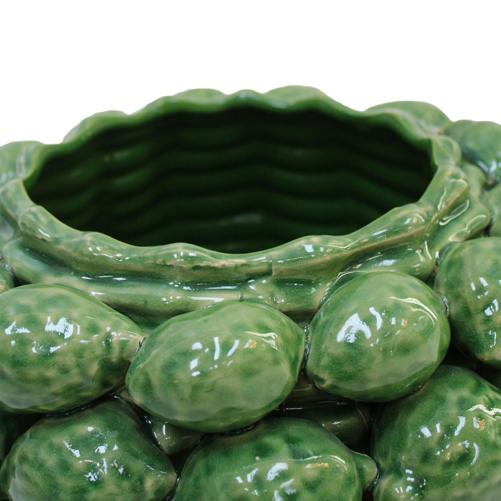 Contemporary Italian Green Ceramic Vase With Fruit Motifs photo for sale