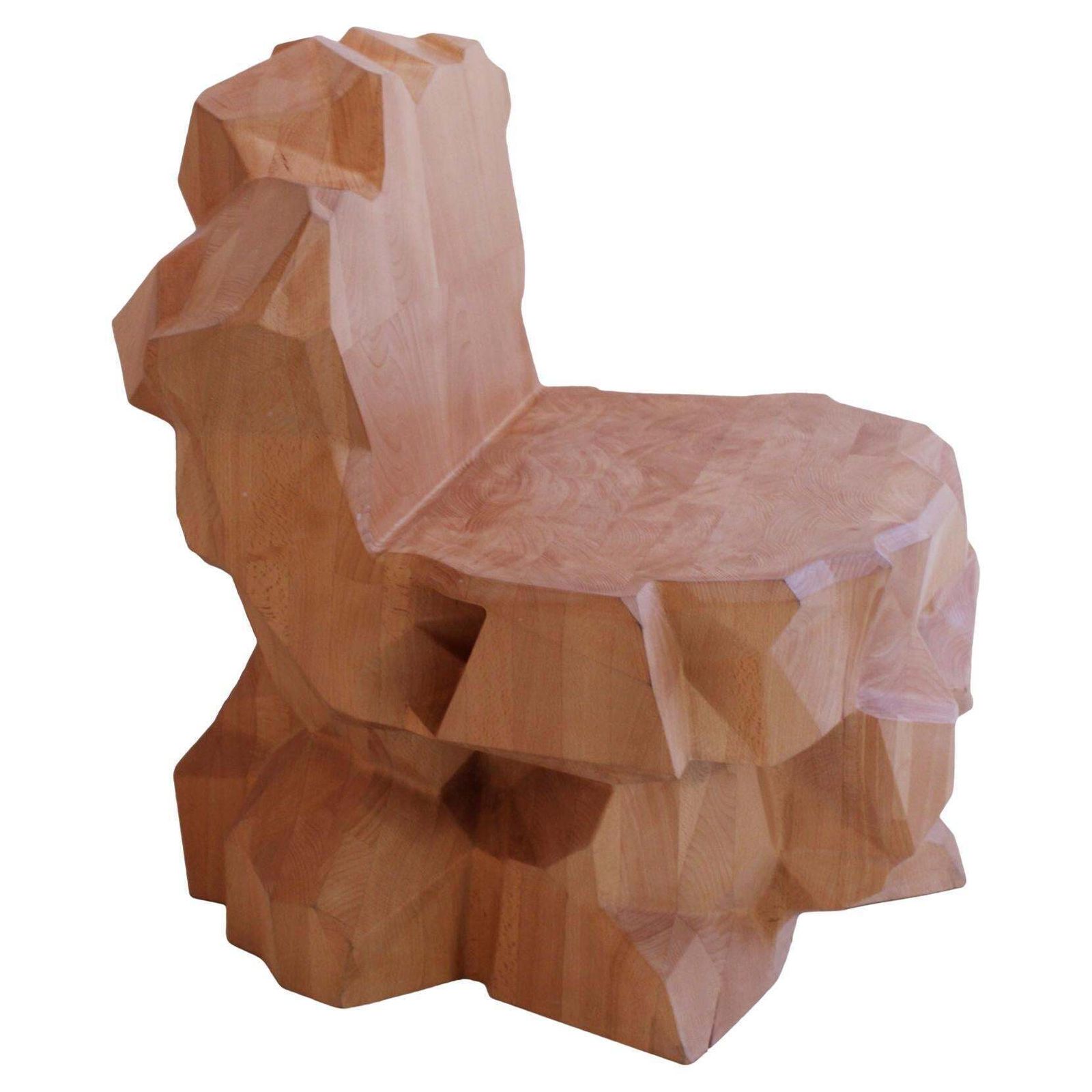 "Mineral" Faceted Sculptural Chair In Wood By Dagoberto Rodriguez