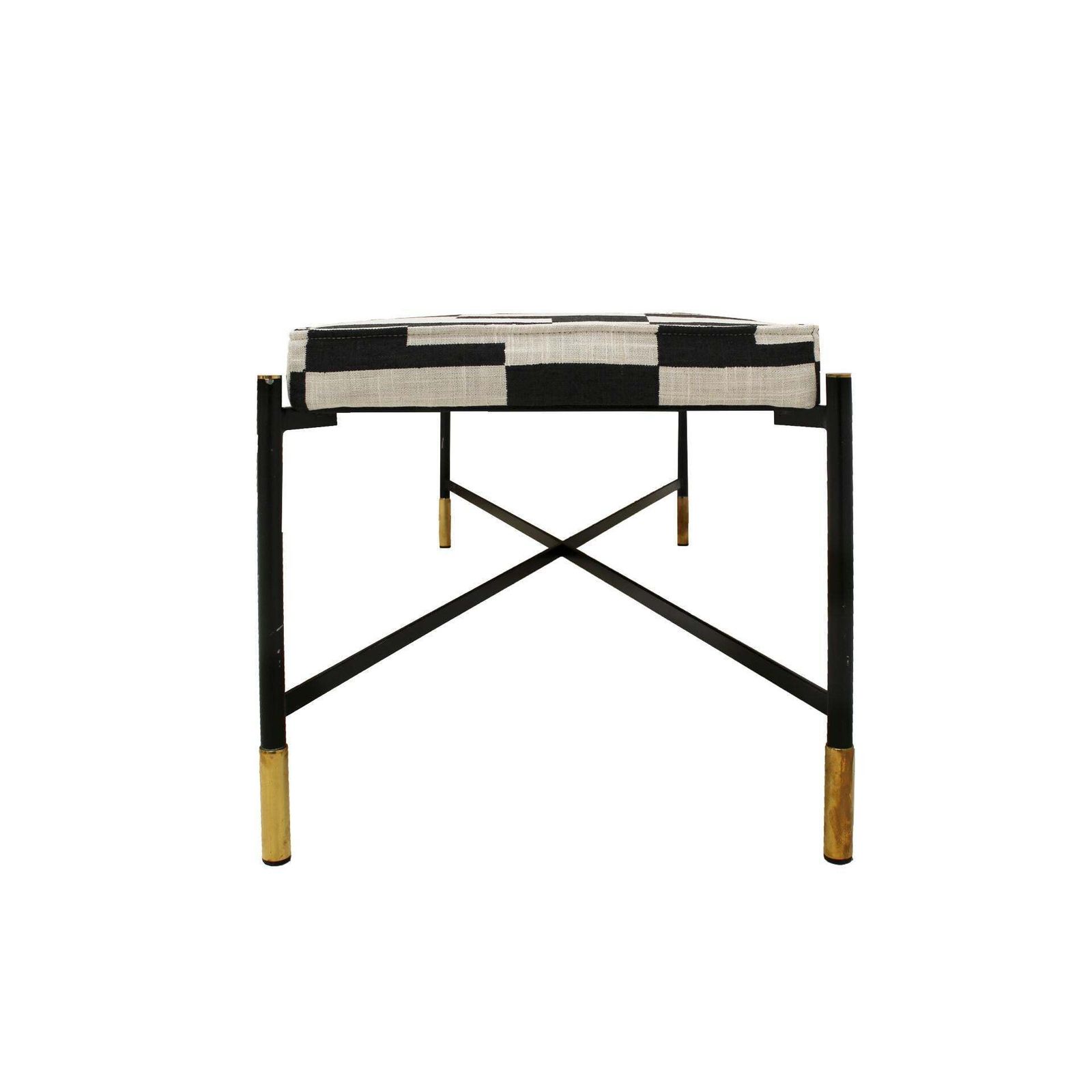 Modern Black Lacquered Iron And Patterned Fabric, 1970s Italian Stool photo for sale