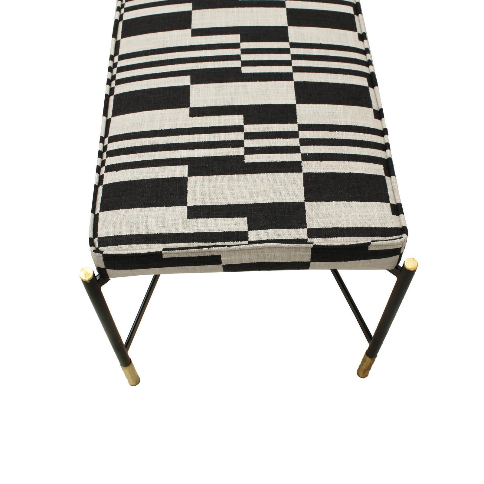 Modern Black Lacquered Iron And Patterned Fabric, 1970s Italian Stool photo Furniture