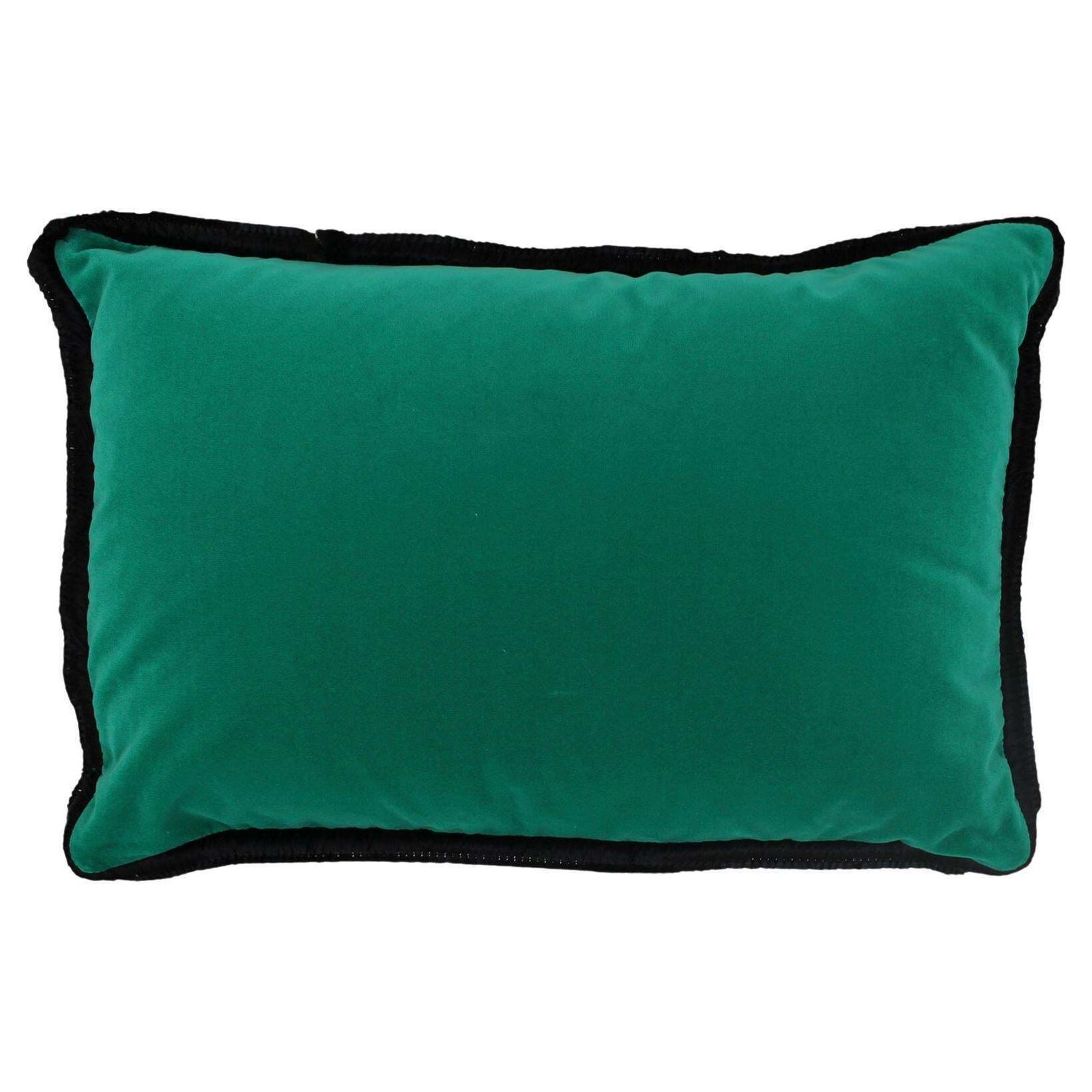Green Velvet Cushion In Cotton With Double Tinsel Trim And Linen Back