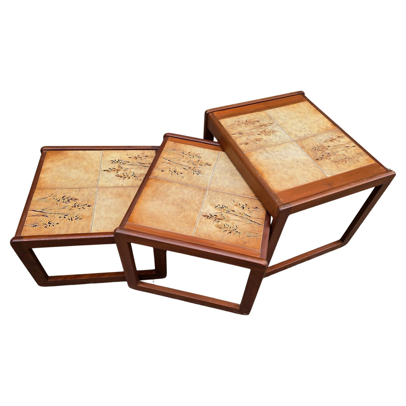 Set Of 3 French Mid Century Nesting Tables With Ceramic Tile Tops, 1960s photo buy