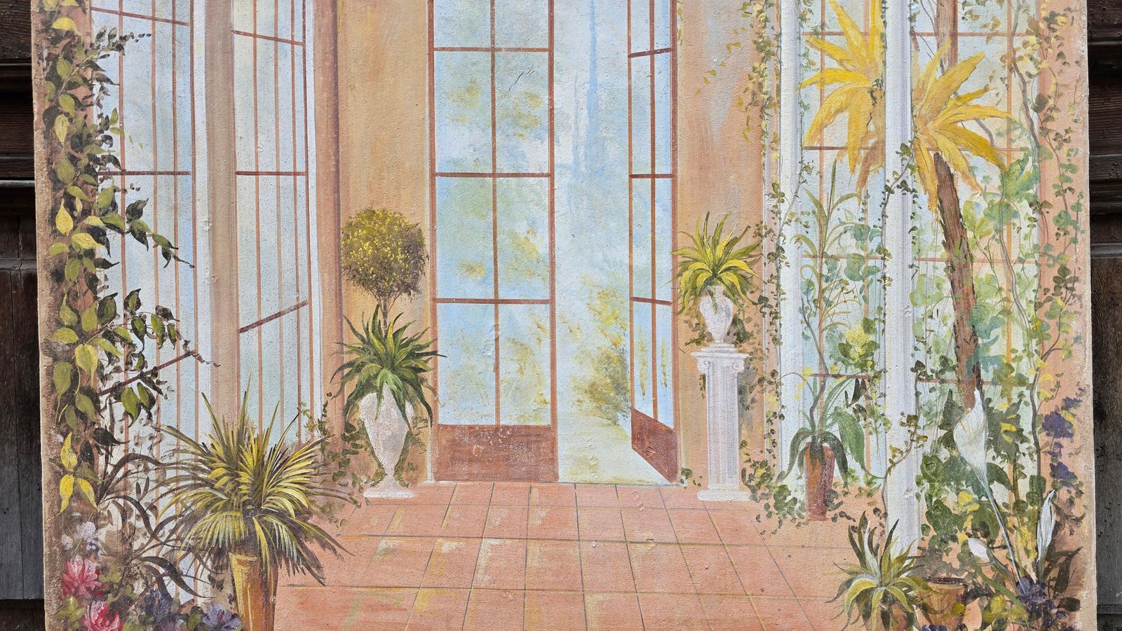 Authentic Italian Fresco Painting Of A Classical Conservatory Garden photo vinterior