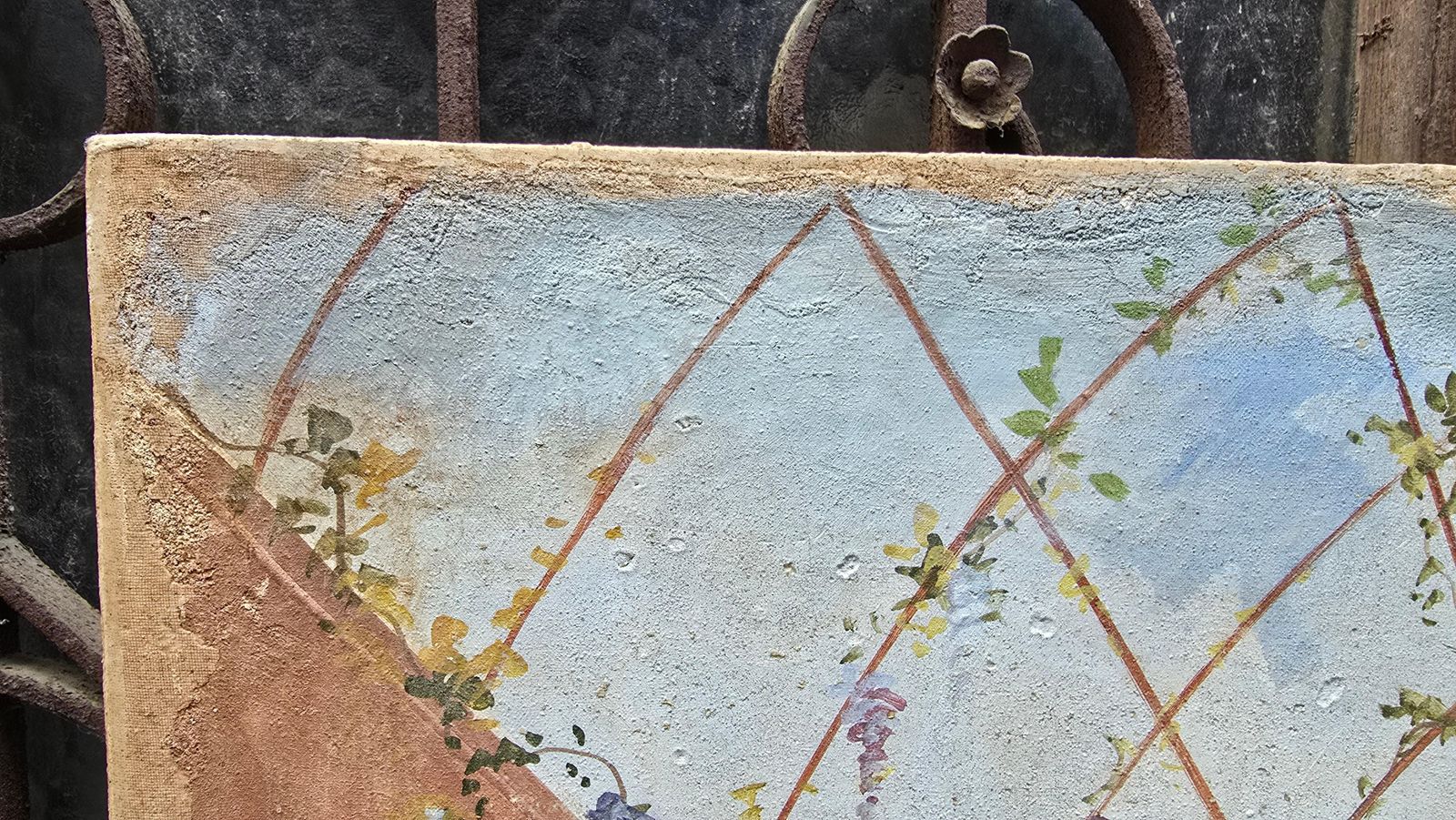 Authentic Italian Fresco Painting Of A Classical Conservatory Garden photo vintage