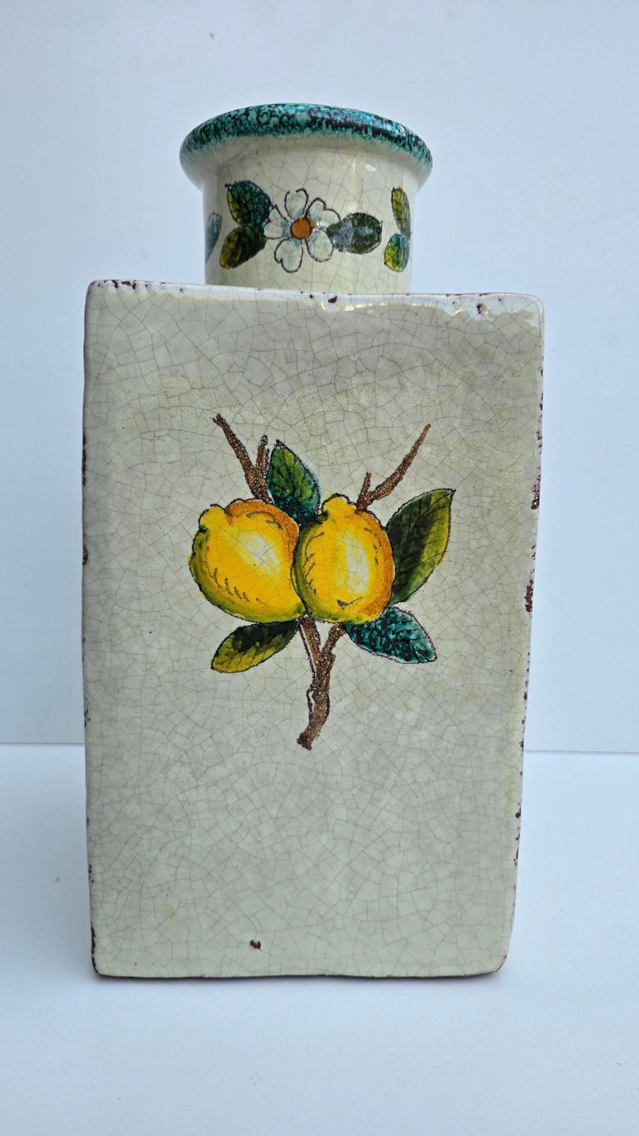 Home Decor Hand Painted Italian Terracotta Vase With Lemons And Blossoms photo