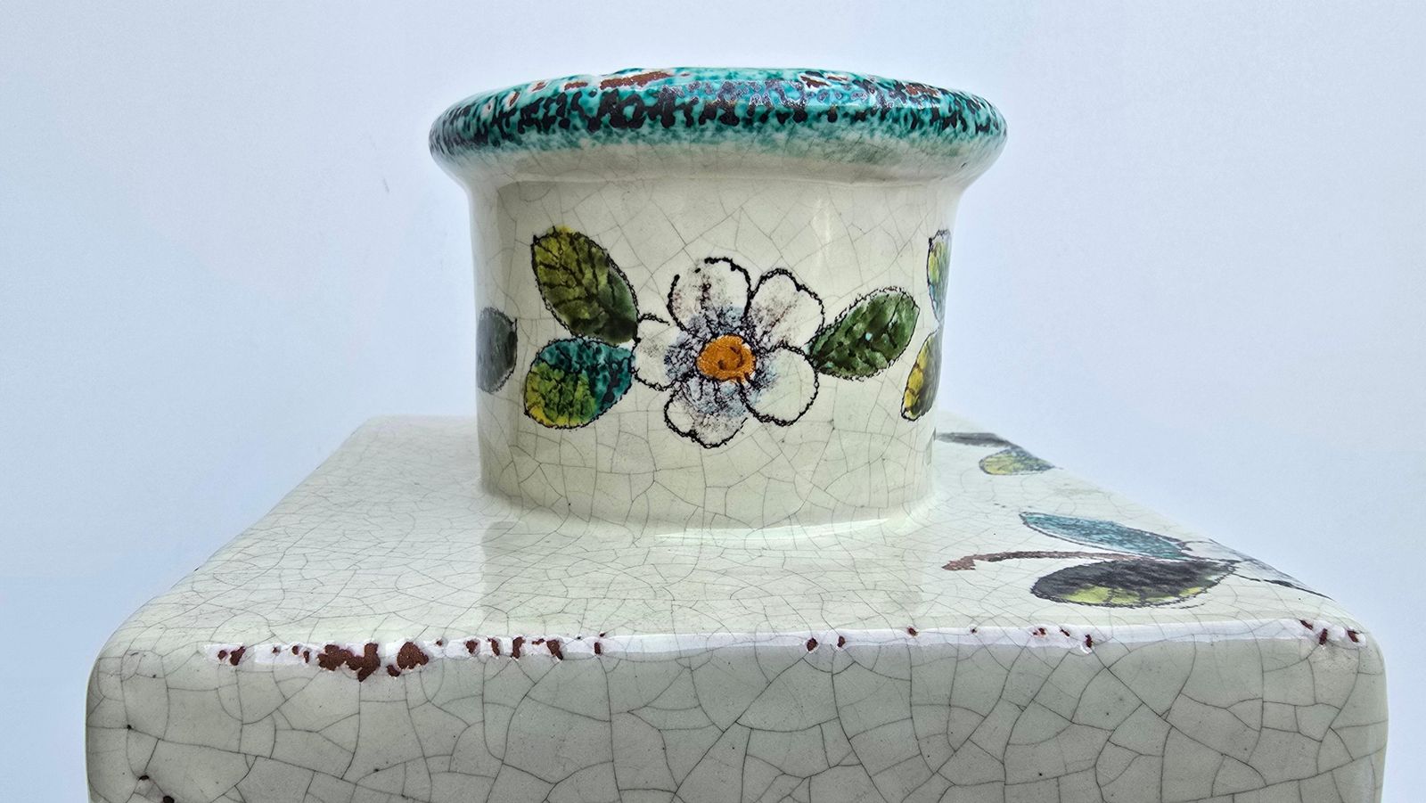photo buy Hand Painted Italian Terracotta Vase With Lemons And Blossoms