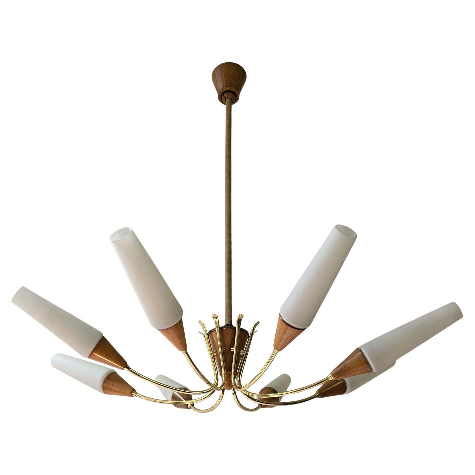 Large 1950s Italian Chandelier In Brass, Glass And Wood photo furniture