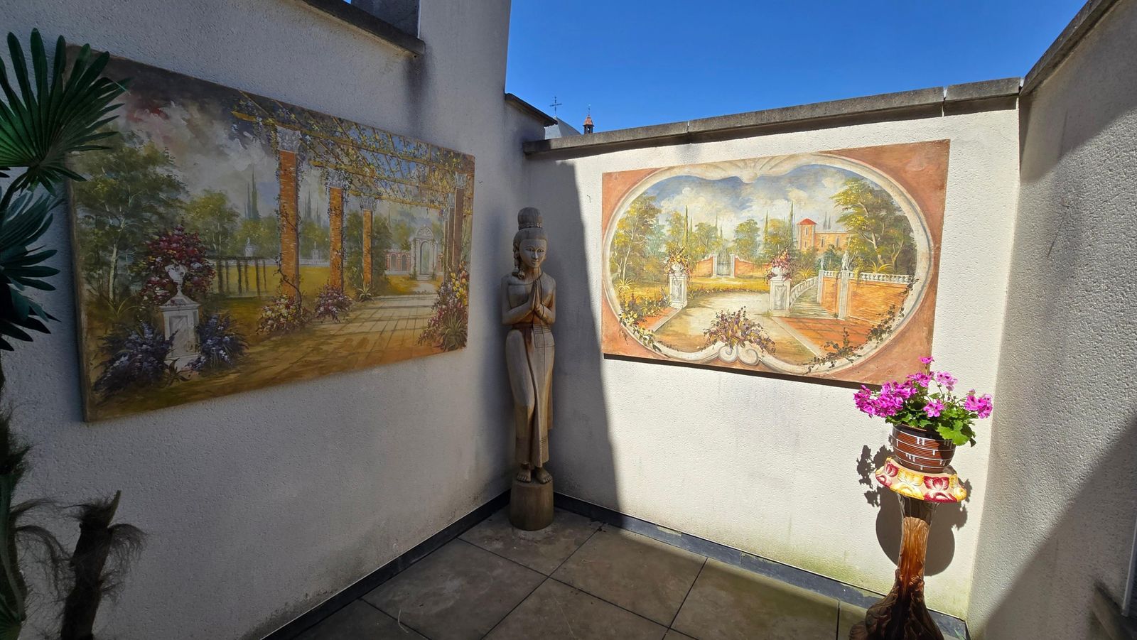 Authentic Italian Fresco On Canvas – “Giardino Con Colonne” Roman Villa Garden photo Art