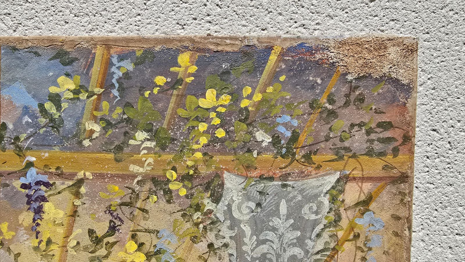 Authentic Italian Fresco On Canvas – “Giardino Con Colonne” Roman Villa Garden photo vinterior
