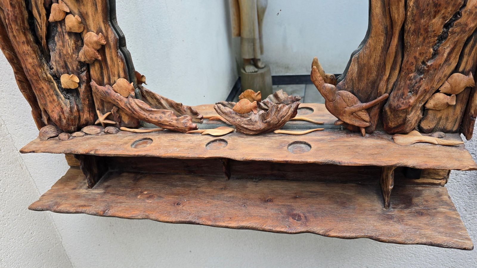 photo for sale Hand Carved Wooden Mirror With Ocean Motifs