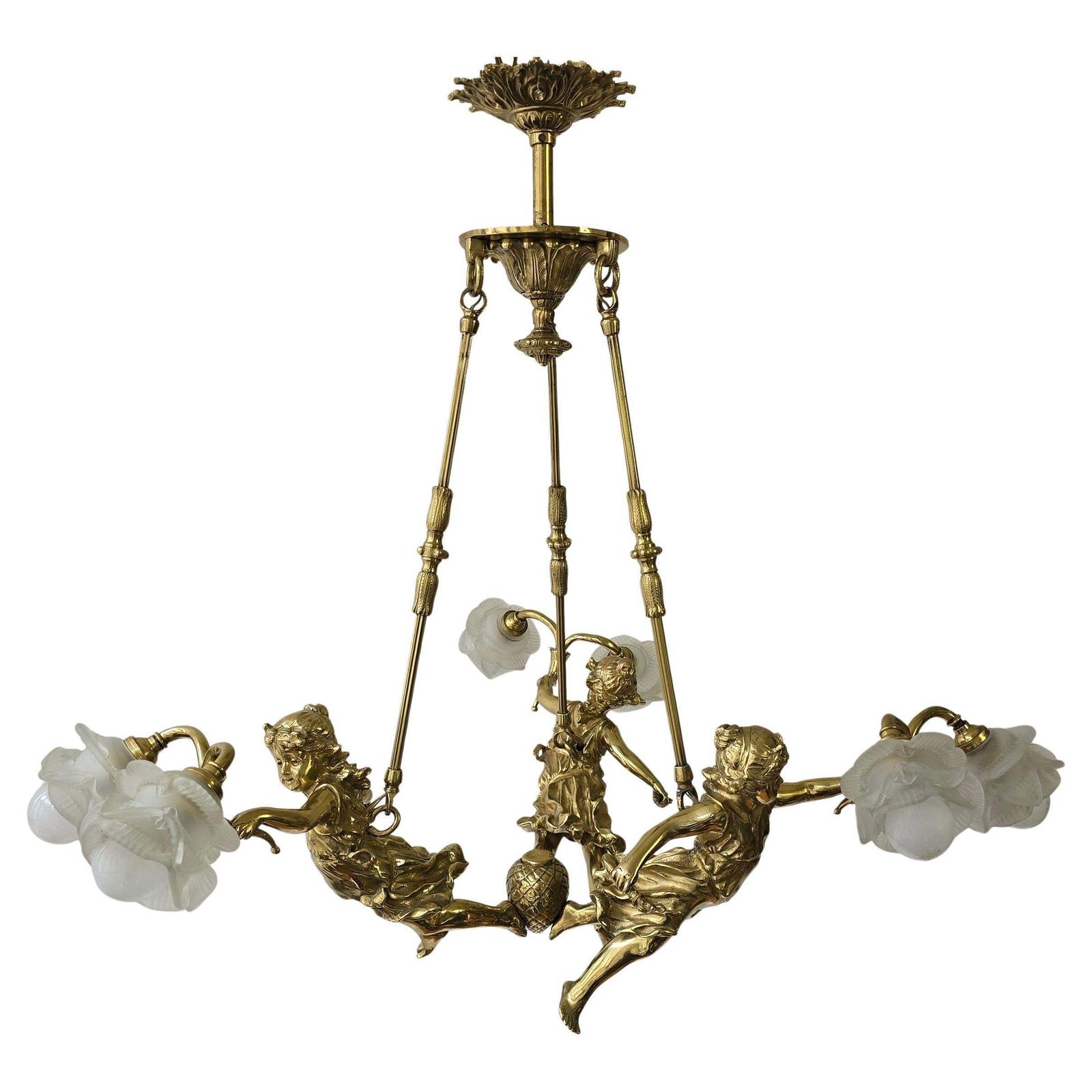 Exquisite French Gilt Bronze Chandelier With Cherubs Putti photo furniture