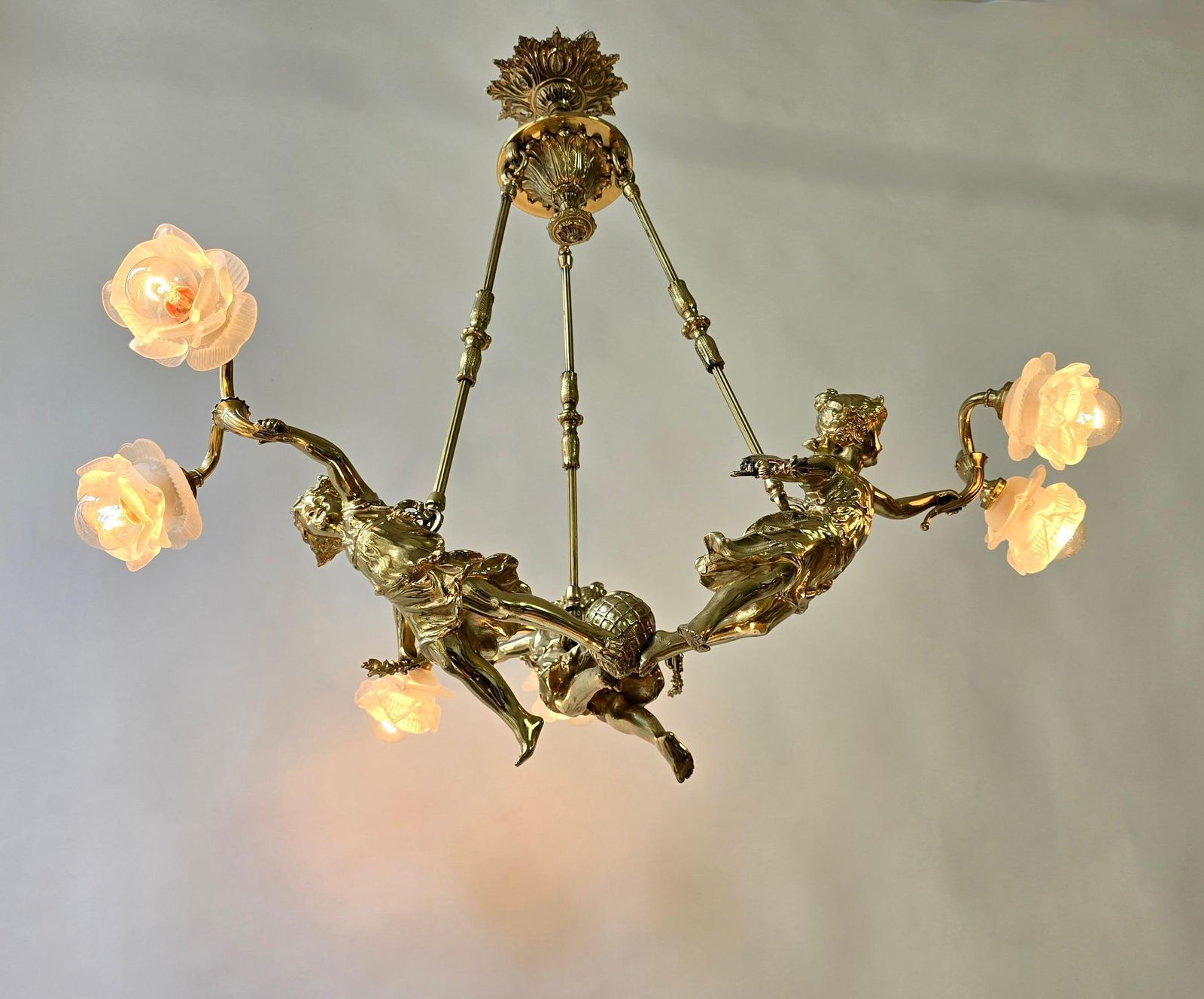 Exquisite French Gilt Bronze Chandelier With Cherubs Putti photo 6519.0