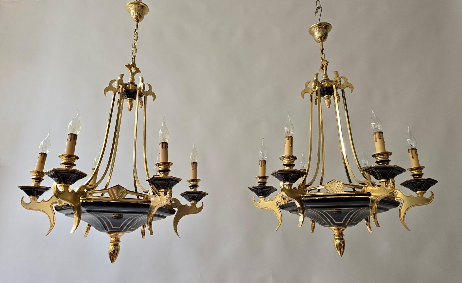 Two Italian Brass And Porcelain Chandeliers, Circa 1970 1980 photo Lighting
