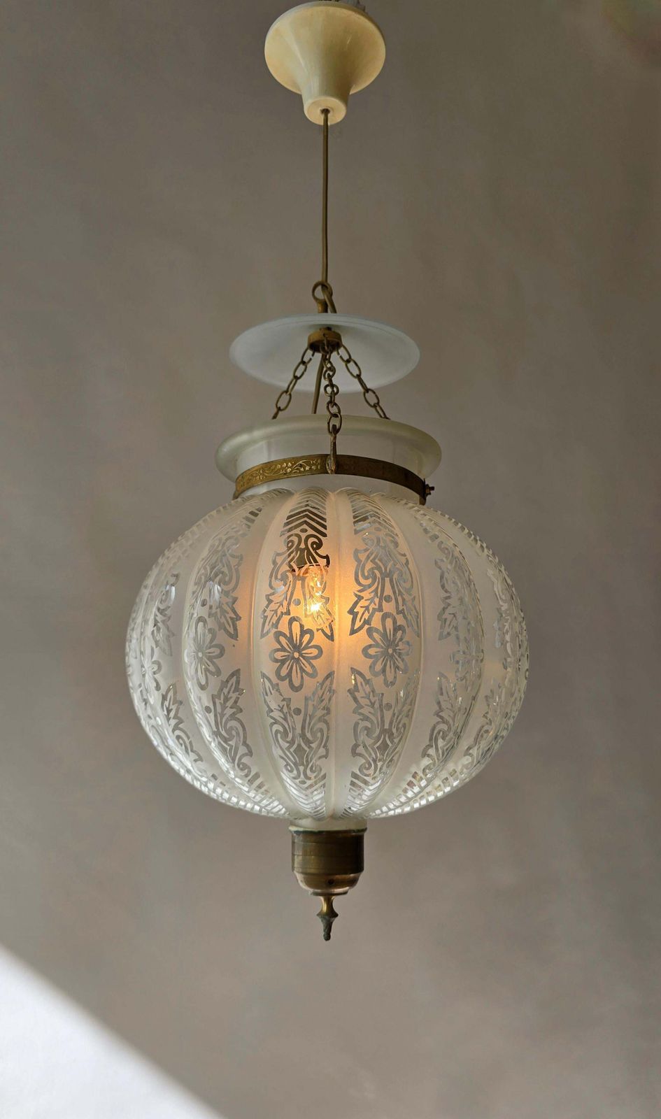 photo for sale Pair Of Rare Venetian Murano Bell Jar Lanterns With Etched Glass