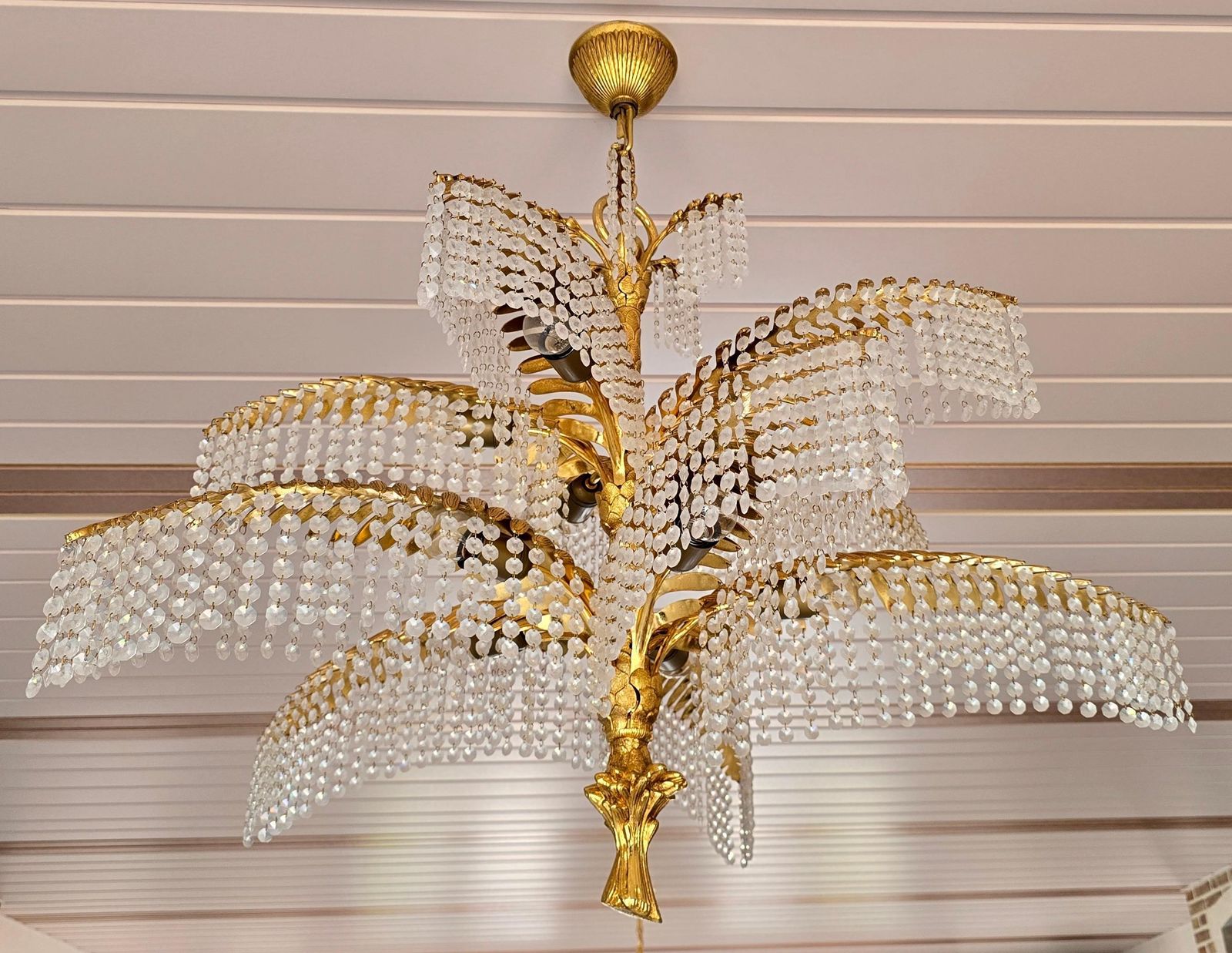 A Hollywood Regency French Palm Tree Gilt Bronze And Crystal Chandelier photo furniture