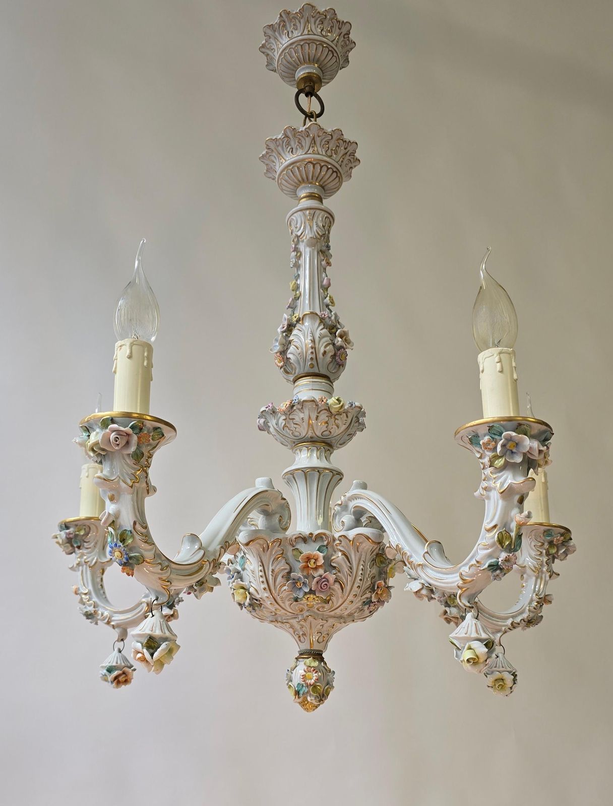 Italian Porcelain Chandelier With Hand Painted Floral Details photo furniture