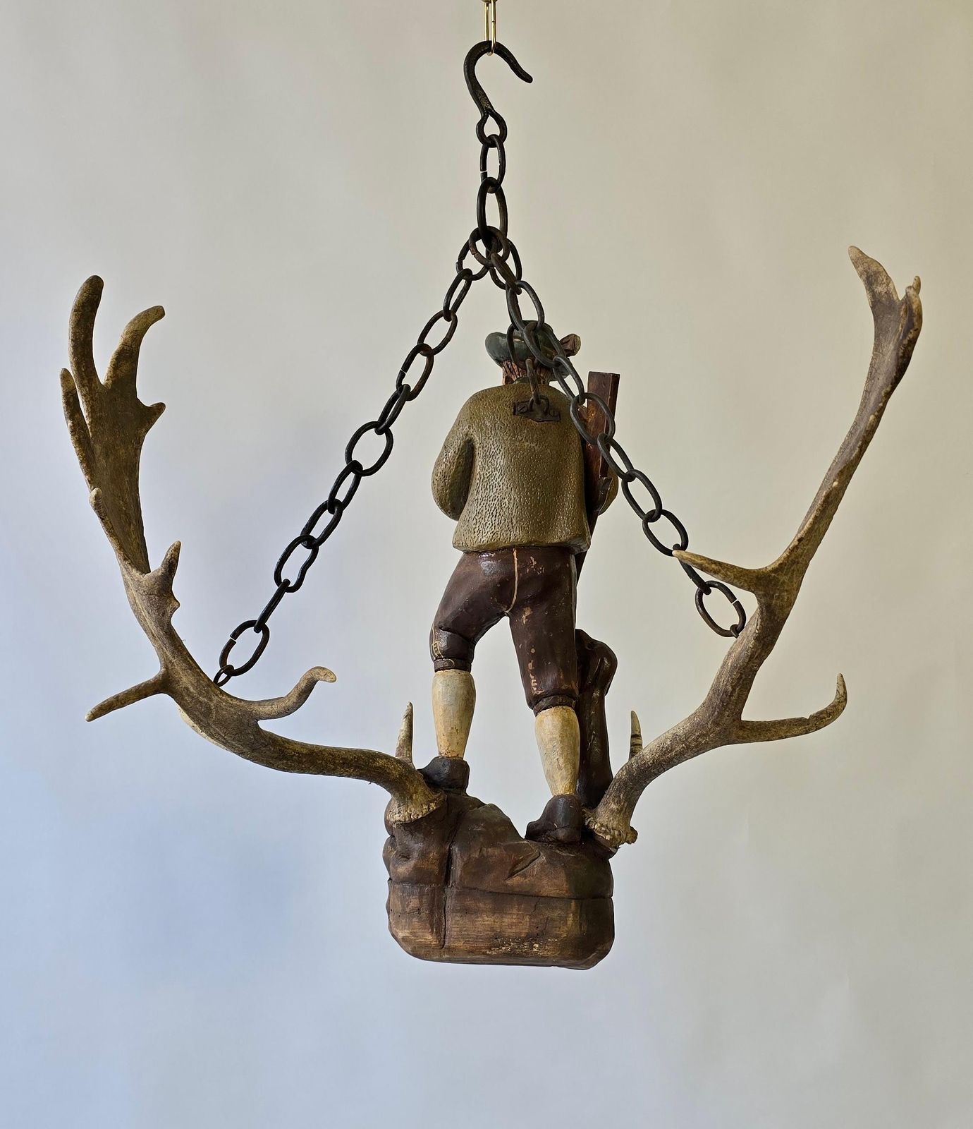 Antique Black Forest Wood Carving  Hunter Sculpture 1952 photo vinterior