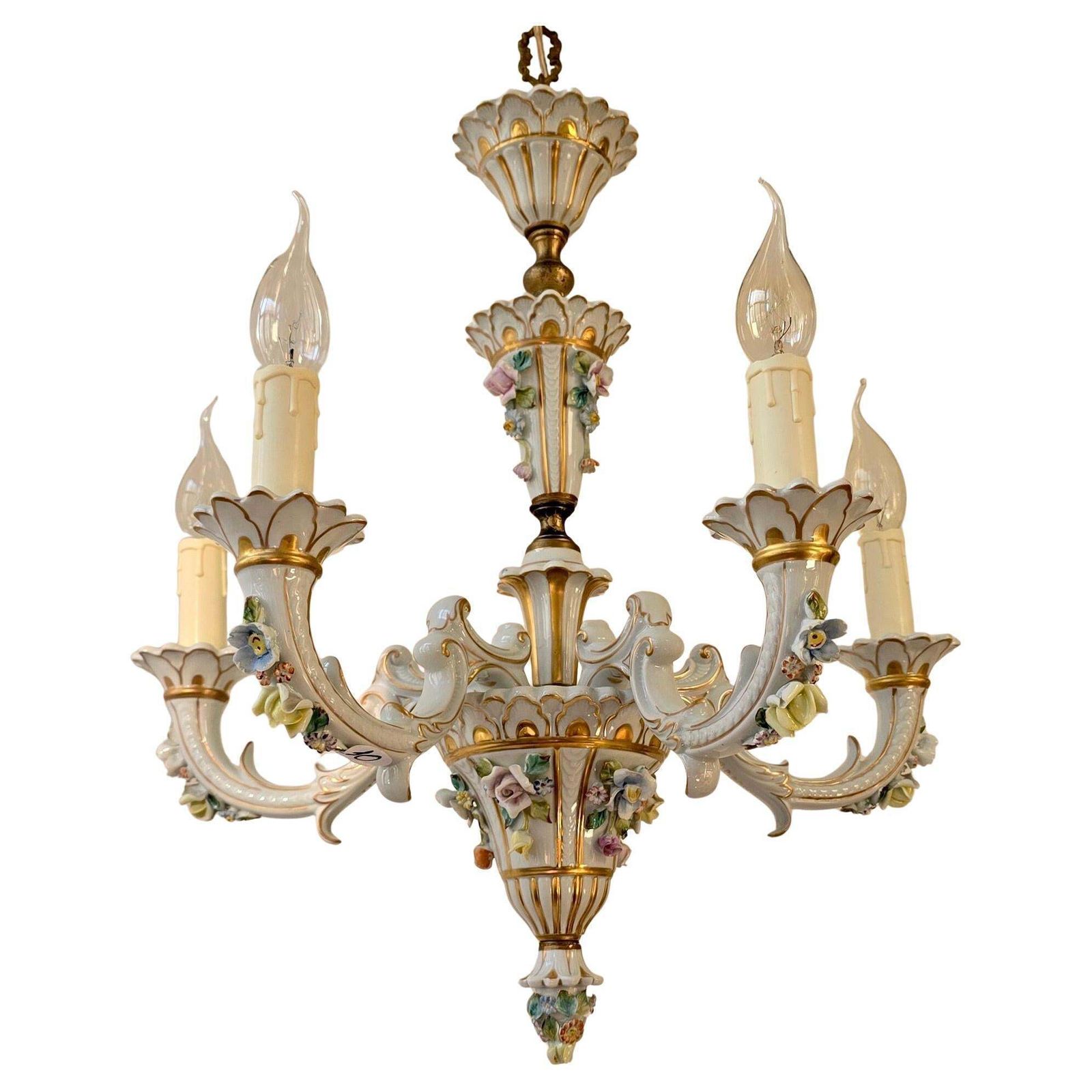 Baroque Porcelain Flower Chandelier Or Candelabra, Italy