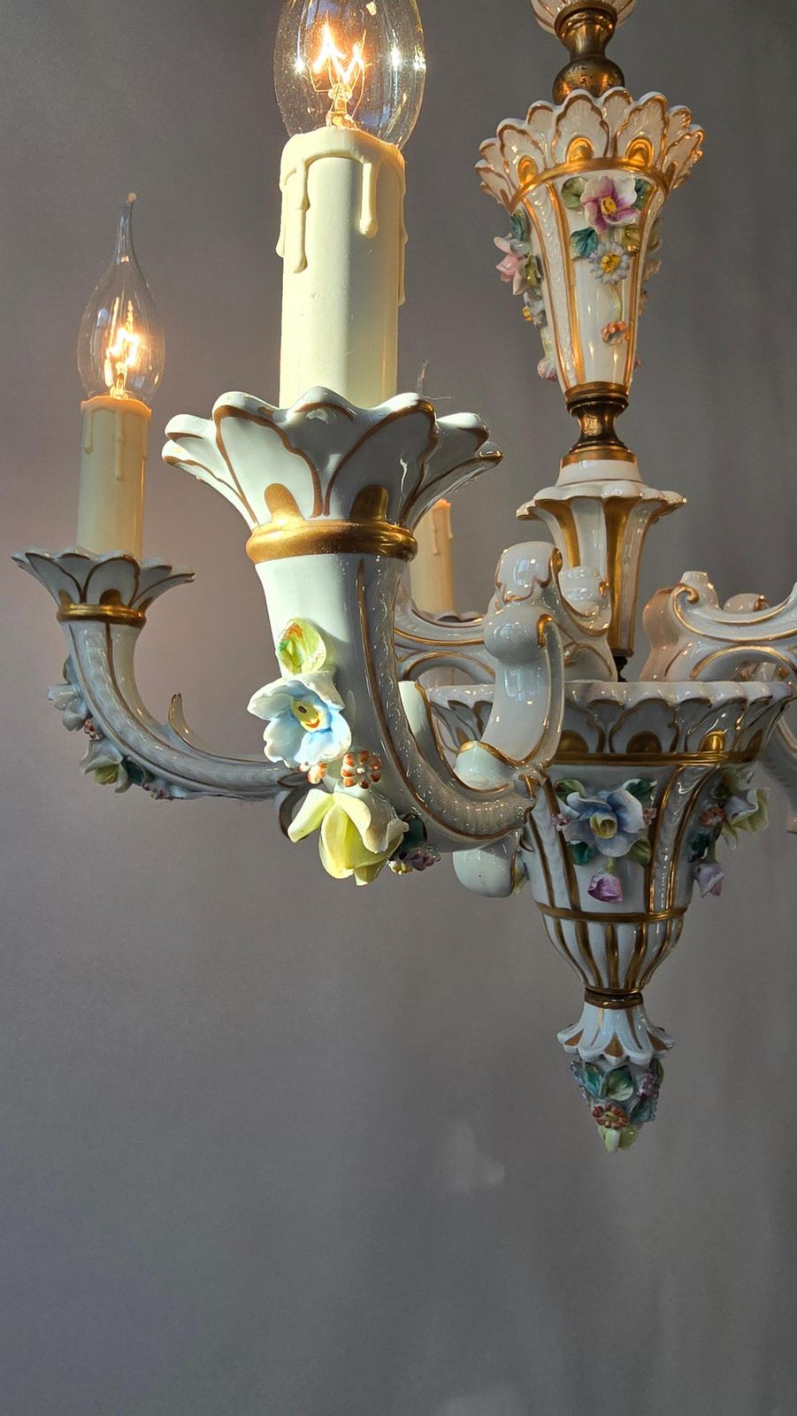 2316.0 Baroque Porcelain Flower Chandelier Or Candelabra, Italy photo