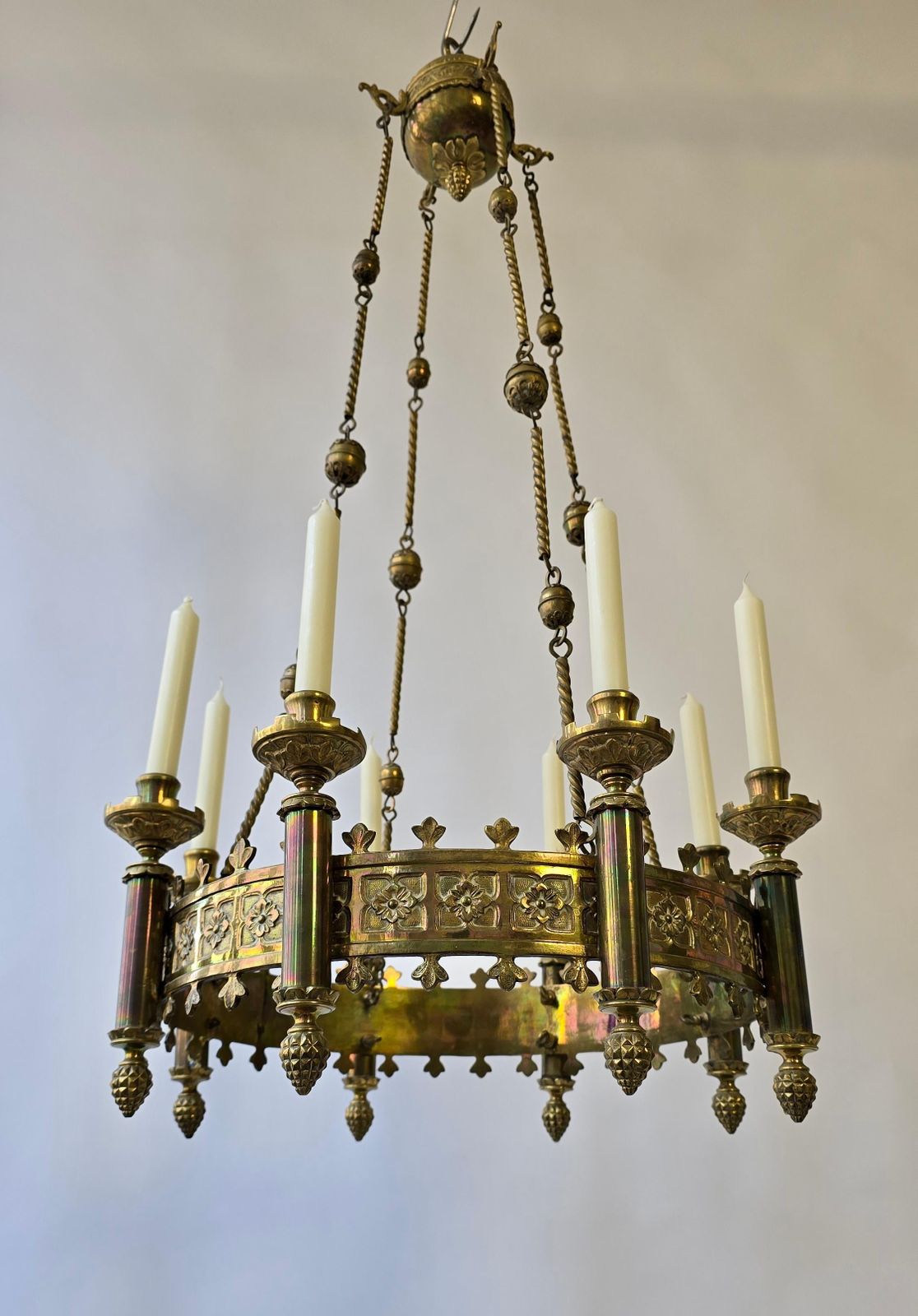 Gothic Revival Brass Church Sanctuary Lamp Candle Chandelier photo furniture