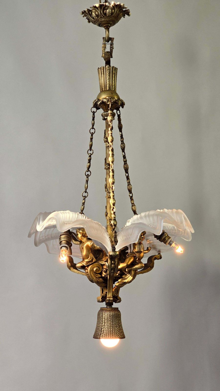 Lighting French Cherub And White Frosted Glass Chandelier photo