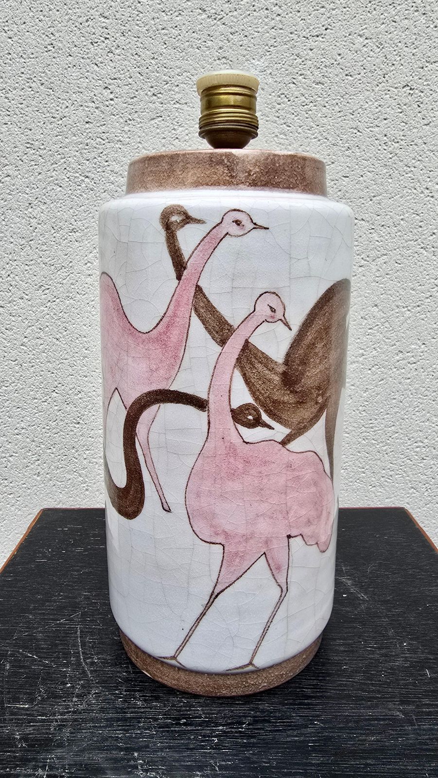 Italian Lamp Hand Painted Ceramic With Ostriches, Salerno photo Lighting