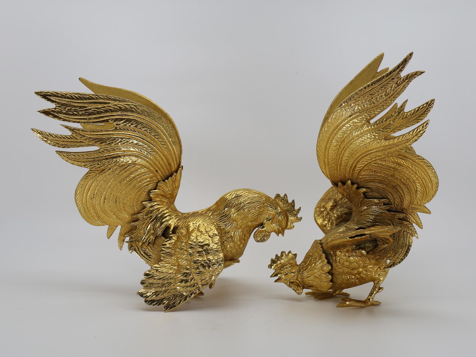 Majestic Gilt Brass Rooster Sculpture Figure, Set 2, France, 1970s photo furniture