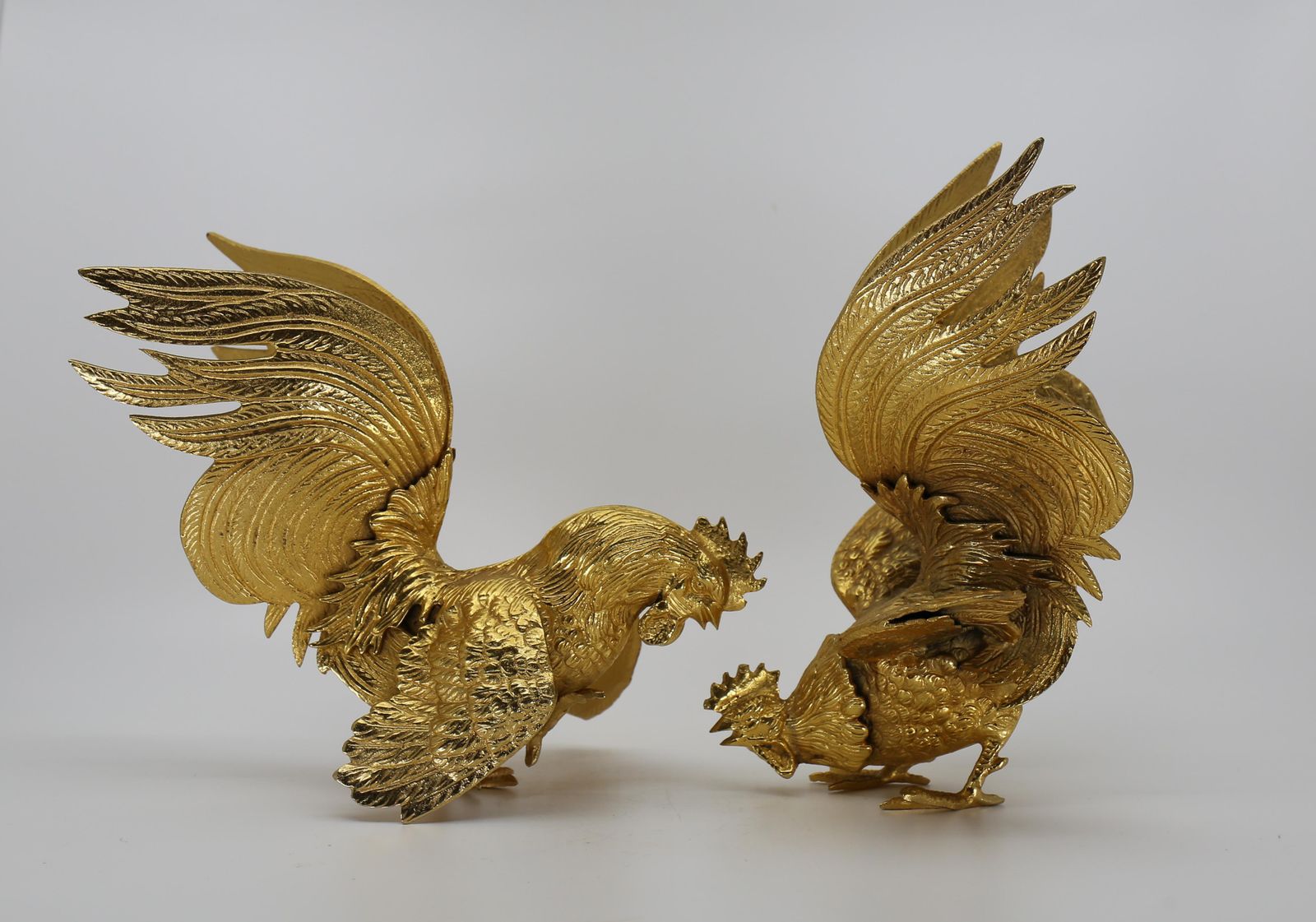 Majestic Gilt Brass Rooster Sculpture Figure, Set 2, France, 1970s photo Art