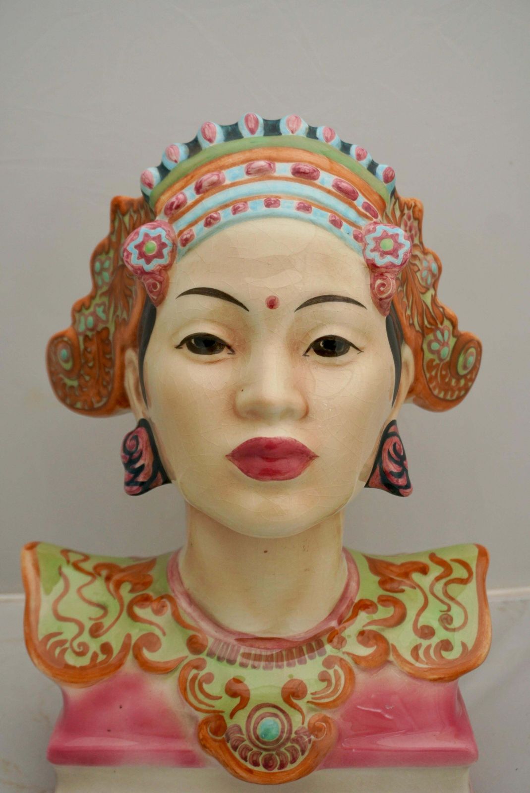 Goldscheider Polychrome Porcelain Bust Of A Balinese Dancer By Helen Liedloff photo buy