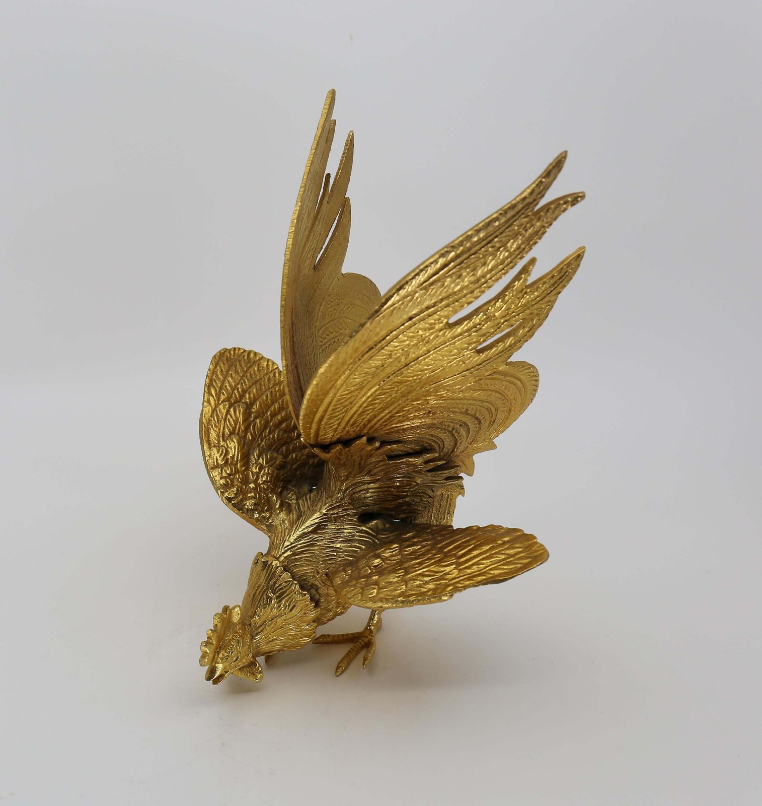 photo for sale Majestic Gilt Brass Rooster Sculpture Figure, Set 2, France, 1970s