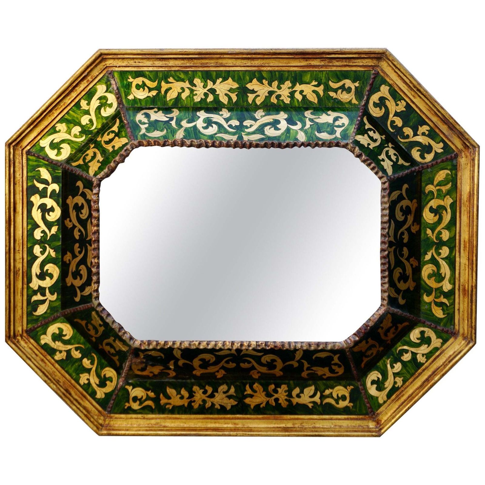A Spanish Glass Verre Eglomise Gilded Mirror C. 1930