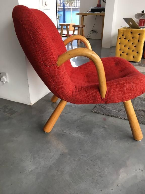 Original Red Fabric Arctander Armchair Model "Clam," Vik & Blindheim, Norway photo Furniture