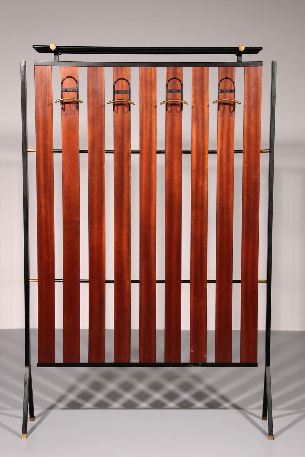 Italian Vintage Elegance – Brass And Teak Wall Clothes Hanger From The 1950 photo for sale