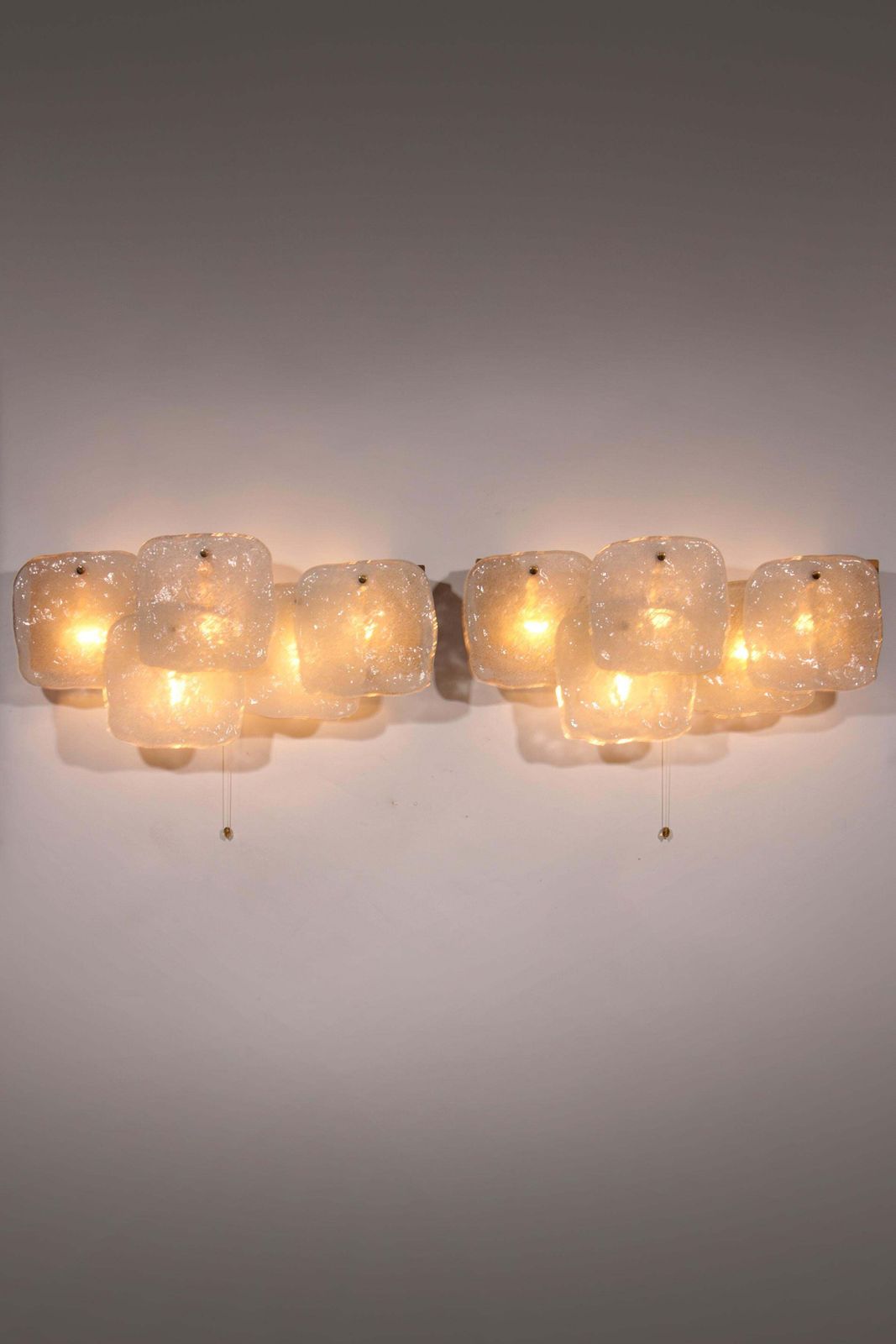 Elegant Midcentury Ice Glass Wall Sconces By J.T. Kalmar, Austria (1960s) photo Lighting