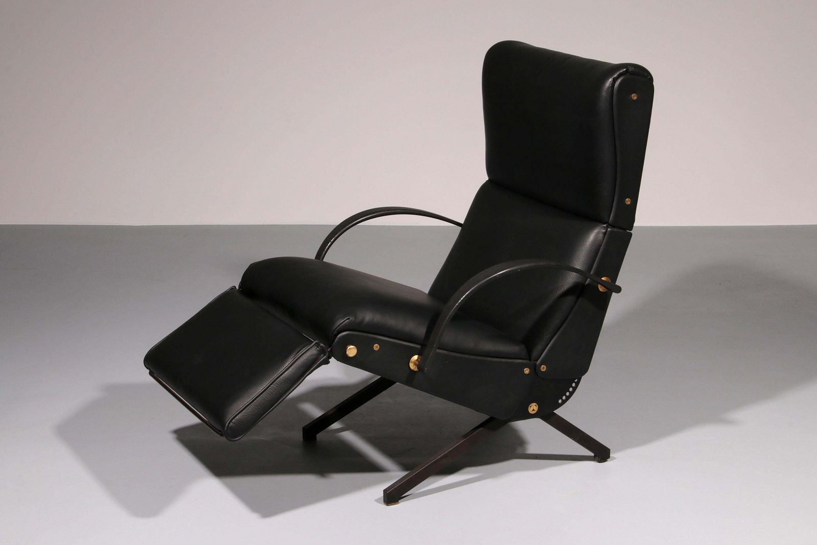 photo for sale Italian Black Leather Adjustable P40 Relax Chair By Osvaldo Borsani Tecno.