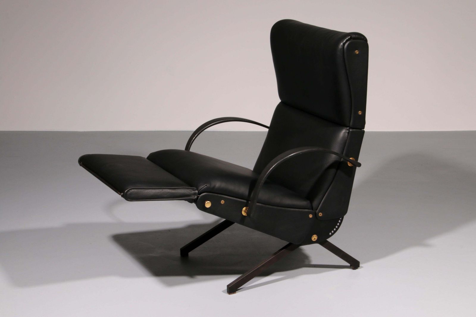 photo buy Italian Black Leather Adjustable P40 Relax Chair By Osvaldo Borsani Tecno.