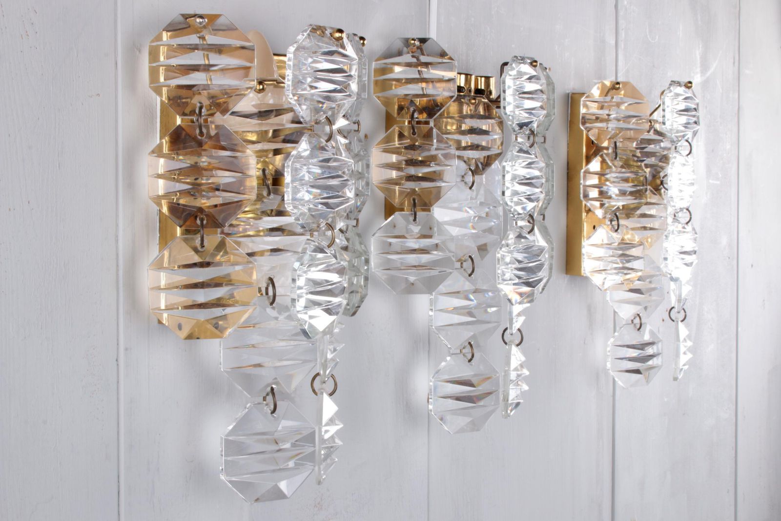 photo for sale 3 Very Nice Big And Rare Crystal Wall Lamps From  J.T. Kalmar, 1960s