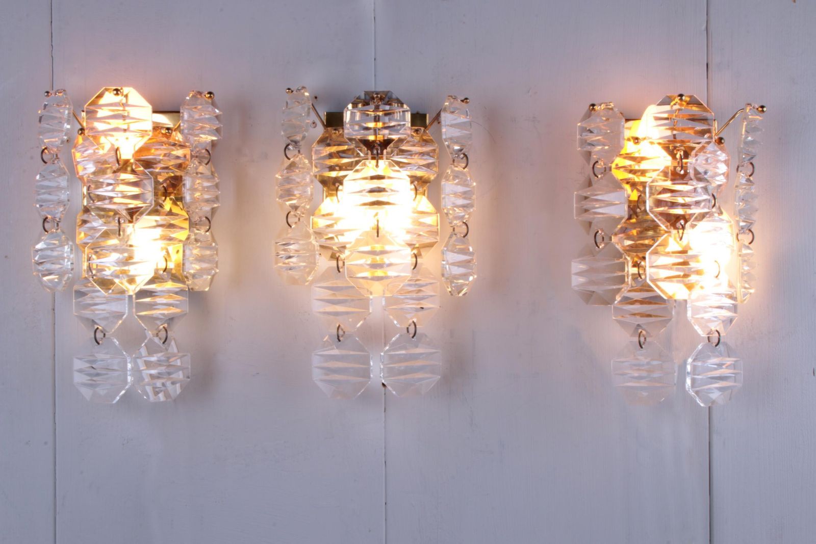 Lighting 3 Very Nice Big And Rare Crystal Wall Lamps From  J.T. Kalmar, 1960s photo