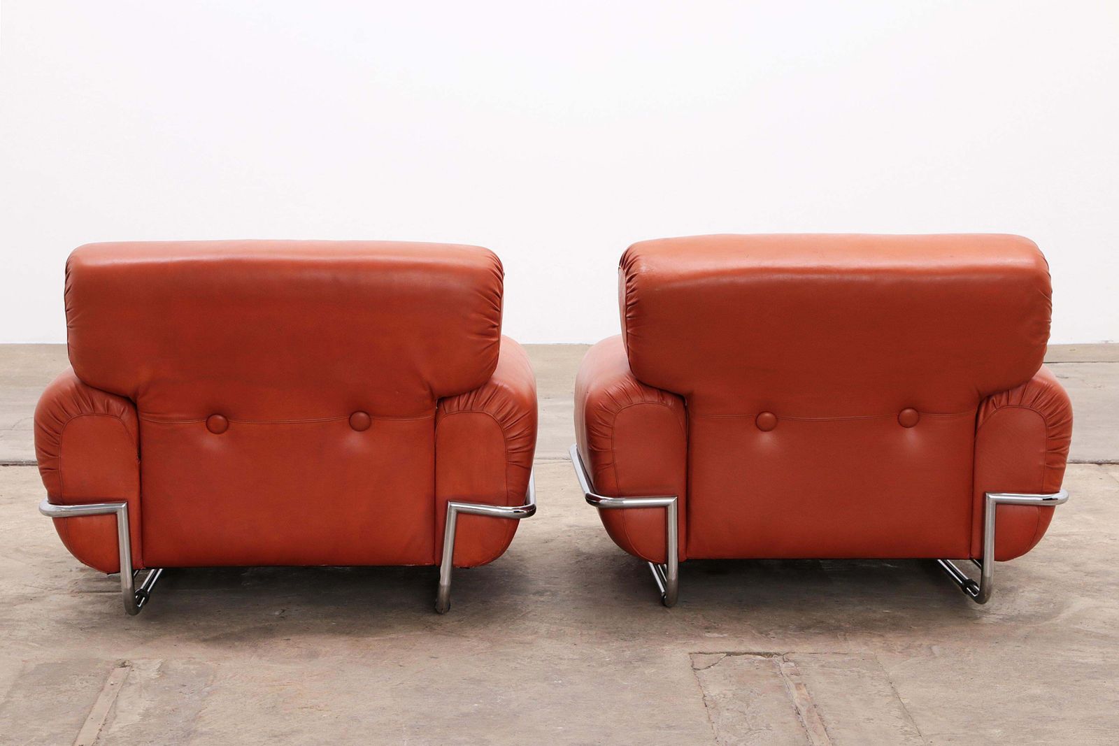 7291.0 Guido Faleschini Leather Armchairs Vintage Style From Italy 1970 photo