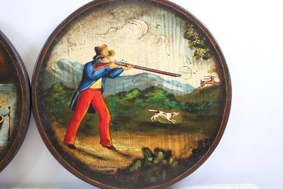 2 France Handpaint Wallplates With Hunting Scene From 1900 photo for sale