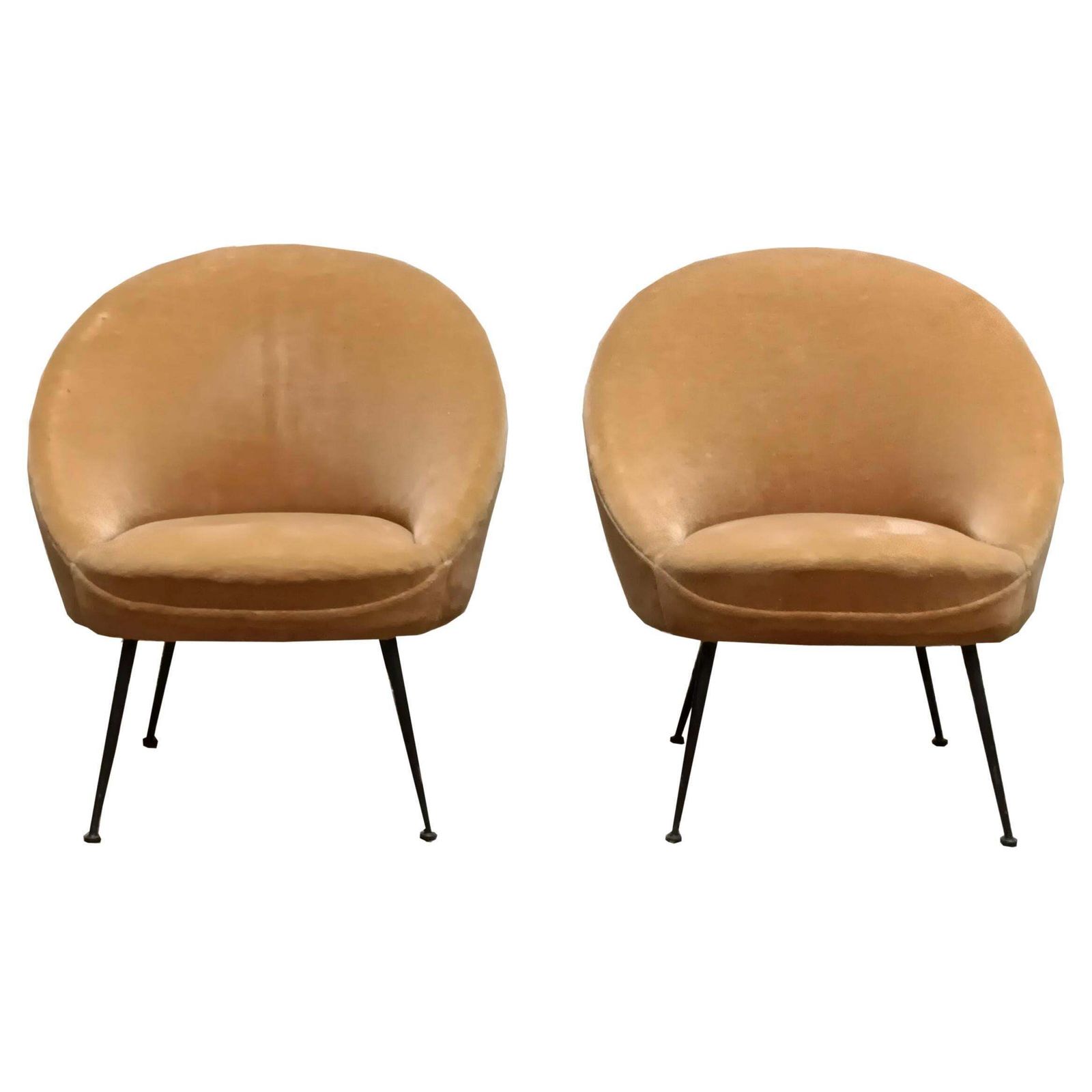 Federico Munari Pair Of Sand Colored Velvet Armchairs, Italy 1950s