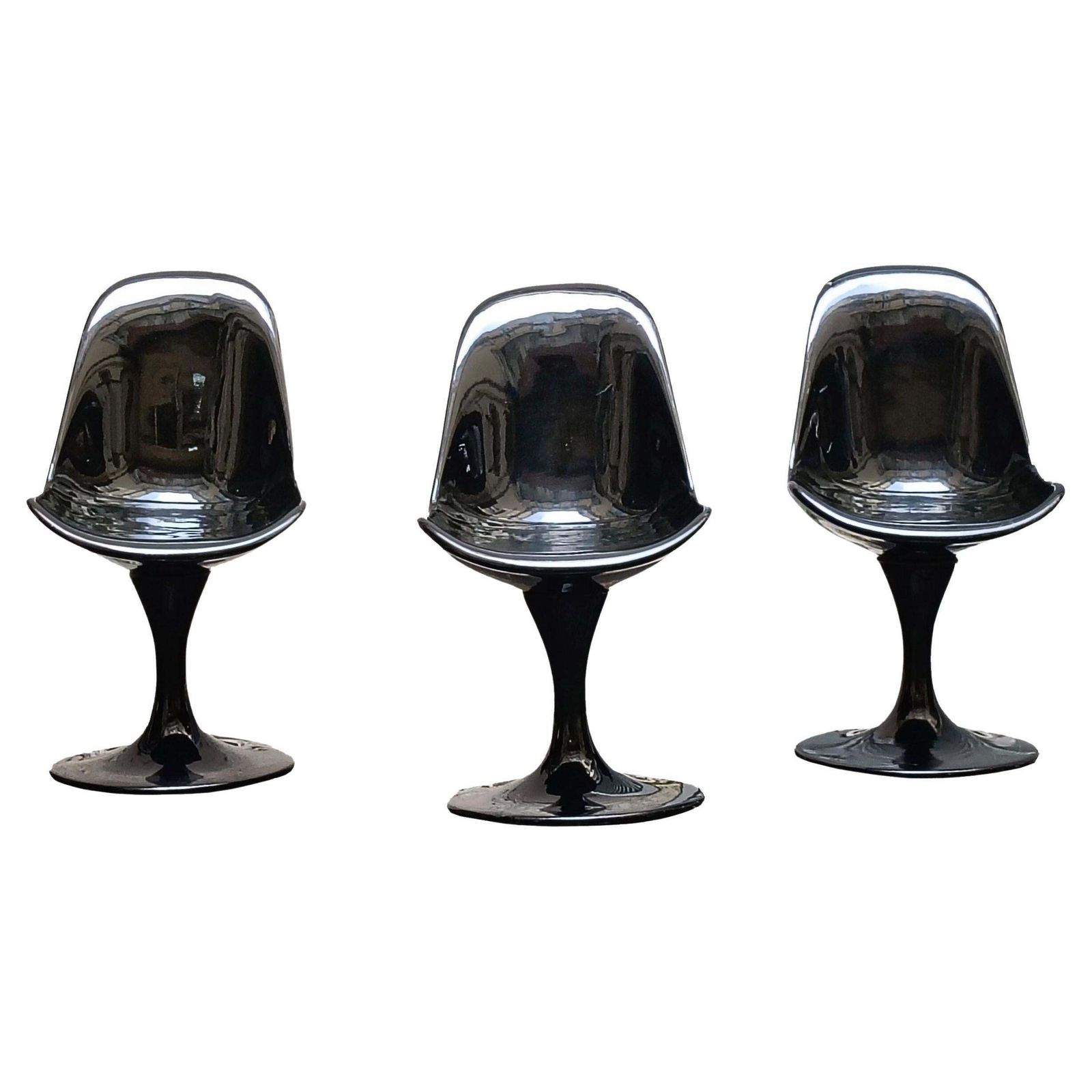 Eero Saarinen Style Set Of 3 Black Dining Chairs Tulip Model, Italy 1970s