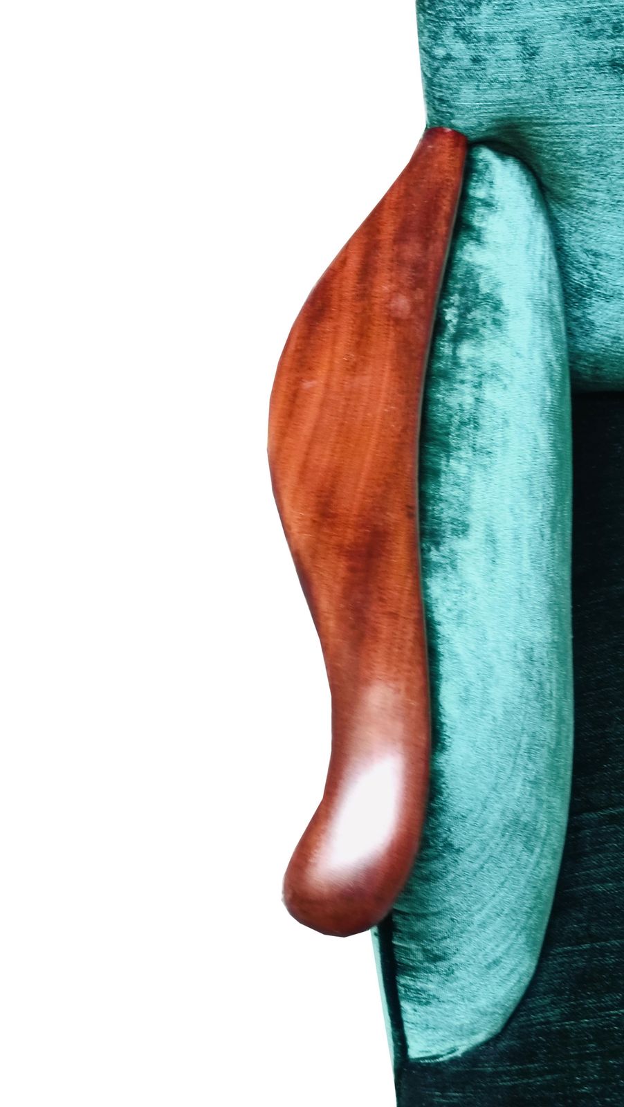 photo furniture Osvaldo Borsani Style Elegant Wooden Armchair And  Green Fabric, Italy 1960s