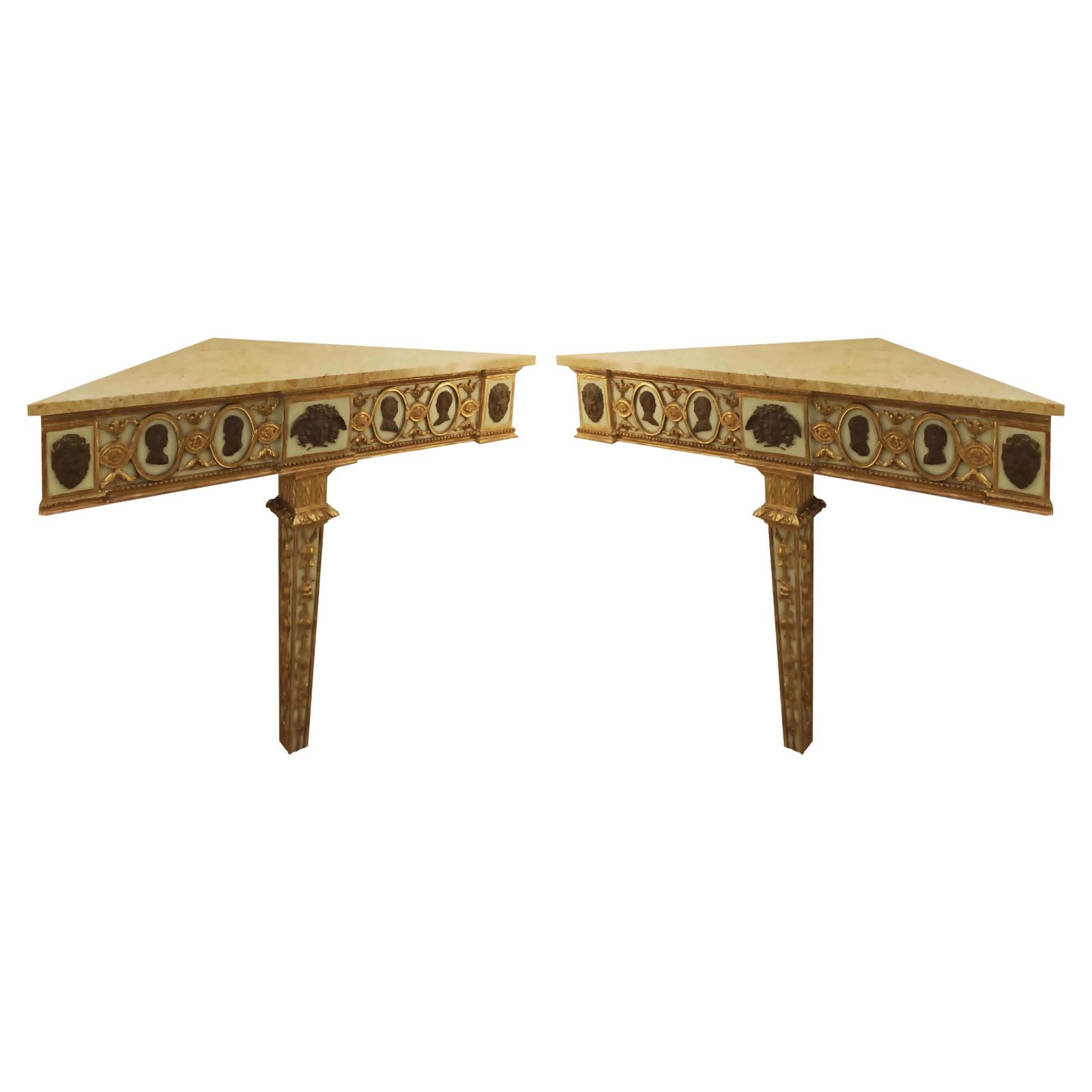 Pair Of Neoclassical Louis XVI Consoles In Wood And Marble, Italy 18th Century