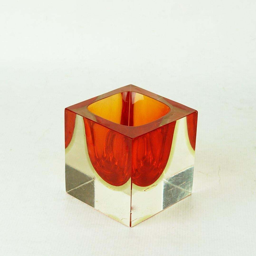 Red Italian Murano Sommerso Block Vase By Flavio Poli For Seguso photo Home Decor