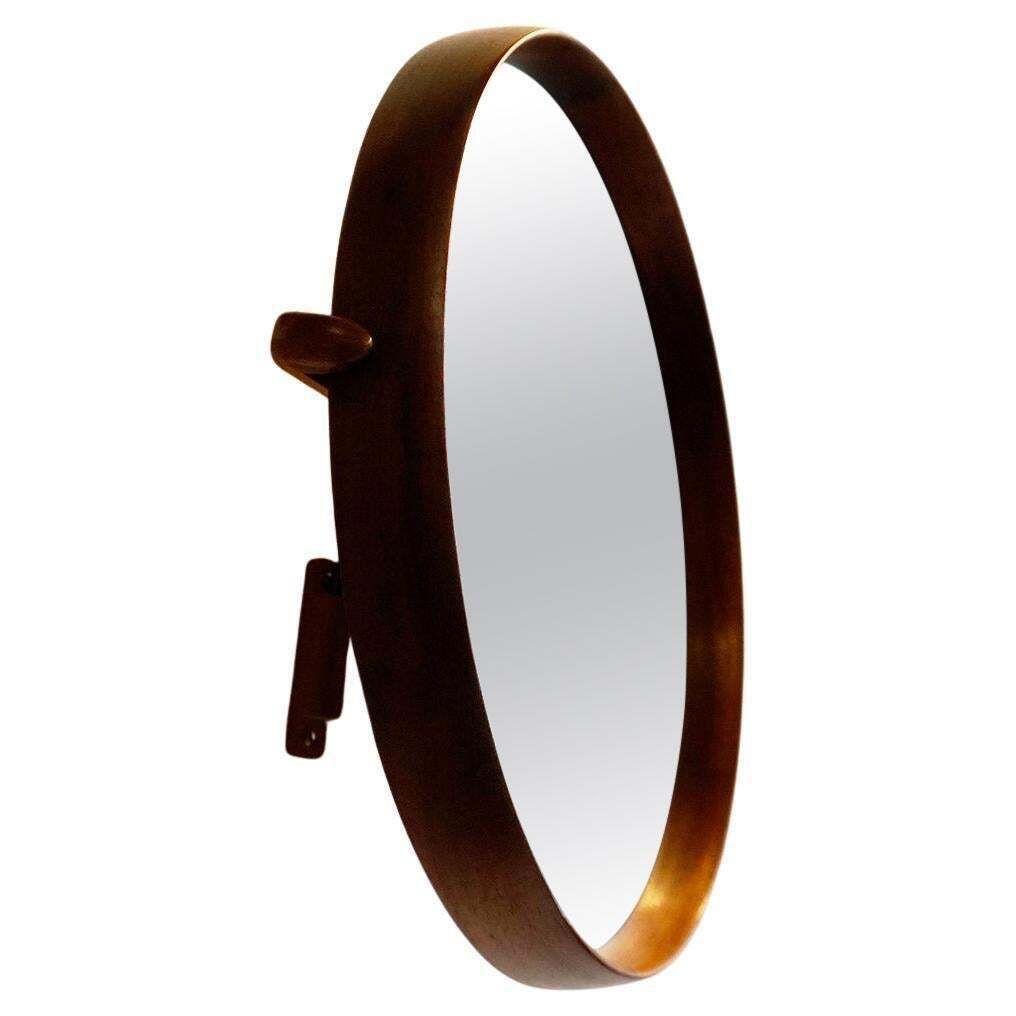 Circular Teak Wall Mirror Attr U. And O. Kristiansson For Luxus Vittsjö Sweden