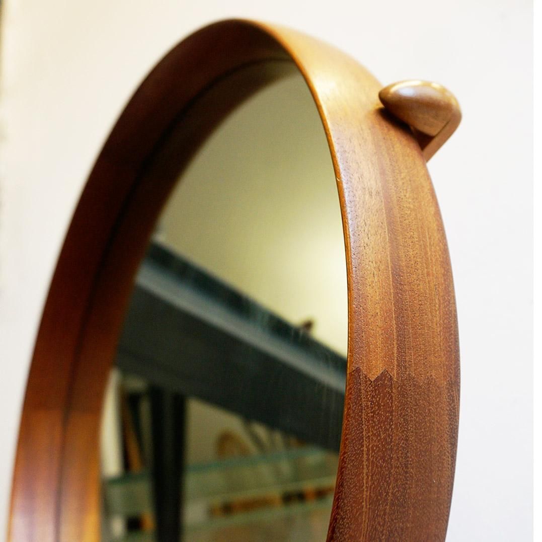 Circular Teak Wall Mirror Attr U. And O. Kristiansson For Luxus Vittsjö Sweden photo for sale