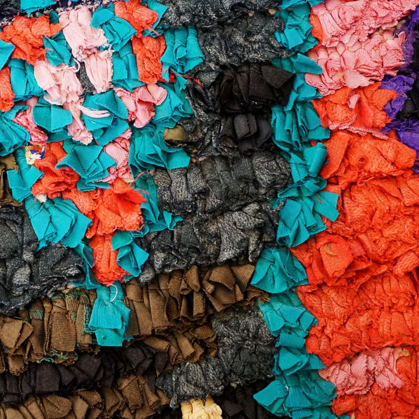photo for sale Vintage Multicoloured Hand Knotted Moroccan Berber Boucherouite Rug